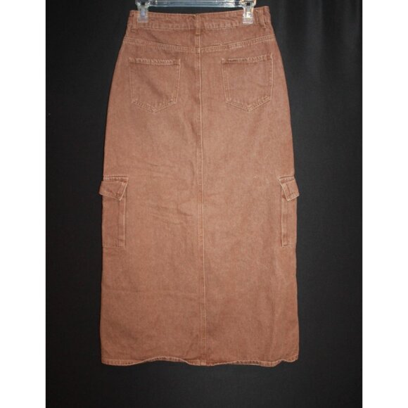 Cider Women’s Size Small Denim Maxi Skirt Front Slit Pockets Chocolate Brown - Picture 2 of 2